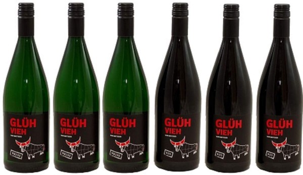 Glühwein Probierpaket | 3 Fl. Glühvieh Weiß 1 L. | 3 Fl. Glühvieh Rot 1L. Weingut Metzger