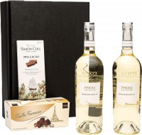Geschenkset 2 x Weißwein aus Italien (Pipoli Bianco Basilicata IGP) mit Schokoladentrüffeln und dunk Geschenkset 2 x Weißwein aus Italien (Pipoli Bianco Basilicata IGP) mit Schokoladentrüffeln und dunk