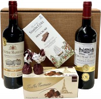 Geschenkset französische Genüsse mit Bordeaux, Trüffel und Schokolade Geschenkset französische Genüsse mit Bordeaux, Trüffel und Schokolade