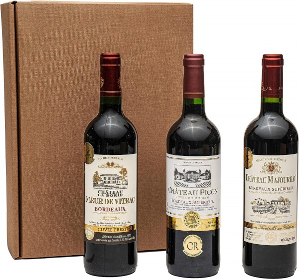 3er Geschenkset Bordeaux | 3 hochwertige französische Rotweine aus Bordeaux mit Goldmedaillen-Prämie