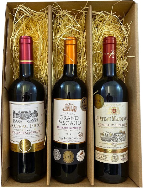 3er Geschenkset Bordeaux | 3 hochwertige französische Rotweine aus Bordeaux mit Goldmedaillen-Prämie