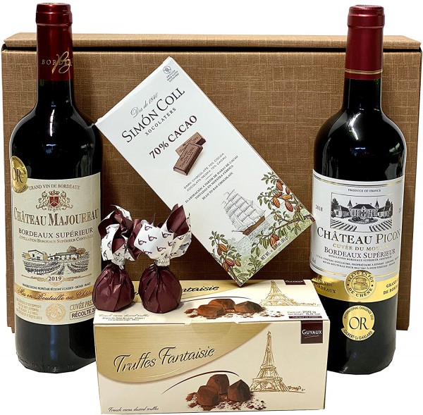 Geschenkset französische Genüsse mit Bordeaux, Trüffel und Schokolade