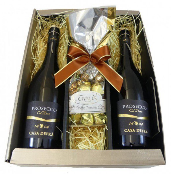 Geschenkset Prosecco Casa Defra 1404 Frizzante mit Schokoladentrüffel